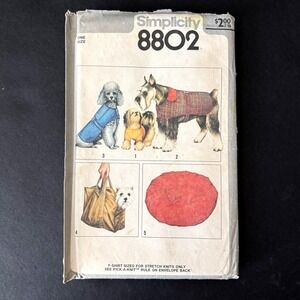 Vtg Simplicity 8802 Craft Sewing Pattern Dog Pet Clothes Shirt Coat Bag Bed Cut